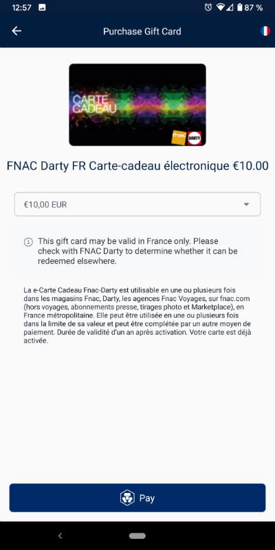 Acheter Carte Cadeau Fnac Darty et Payer en Bitcoin